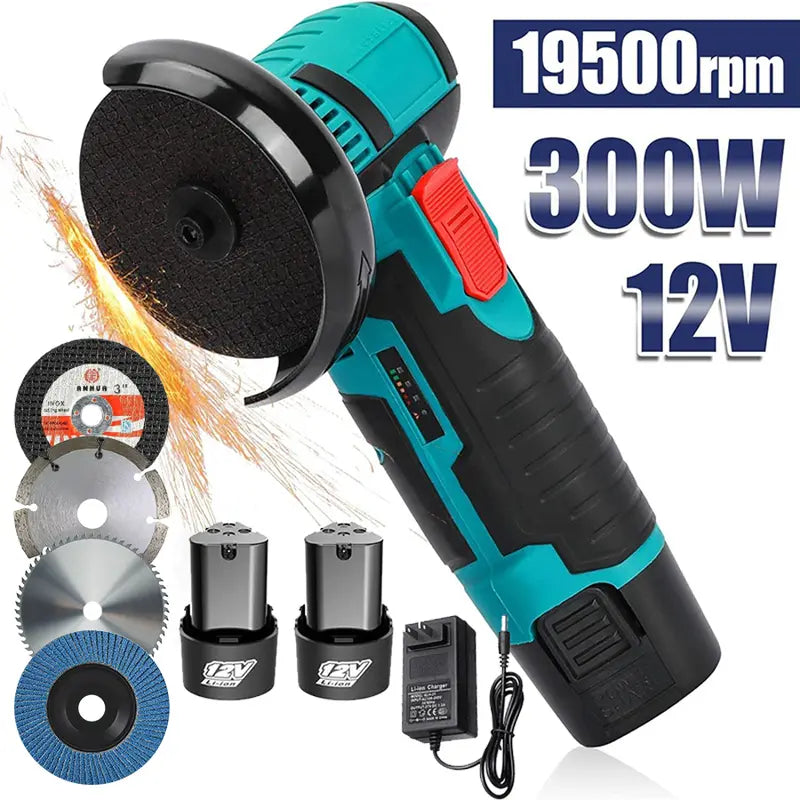 12V Cordless Mini Brushless Angle Grinder Kit (with 2x Batteries)