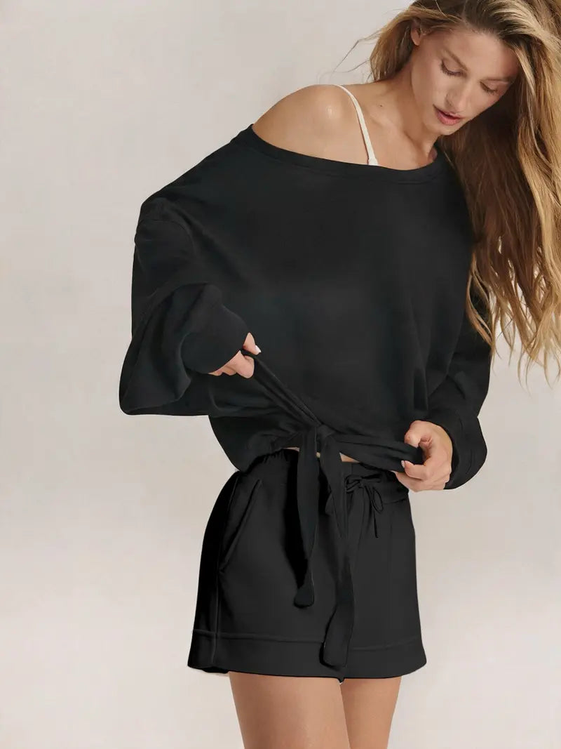 GLOWMODE™ One-Shoulder Silky Smooth Sweatshirt with Drawstring