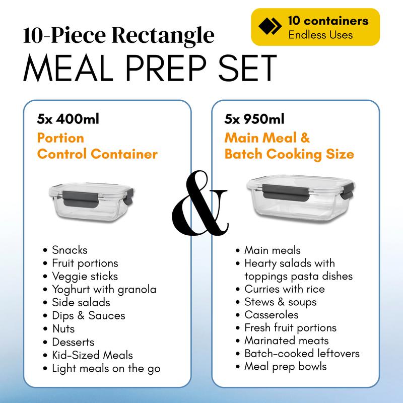 Straame 10-Piece Glass Food Storage Set (Oven, Microwave & Dishwasher Safe)