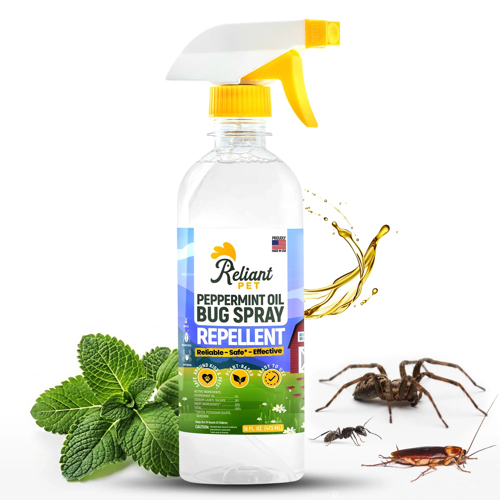 Reliant Pet Peppermint Oil Bug Spray | 16oz – Safe for Kids & Pets, Effective Against Ants, Spiders & Roaches – Natural Pest Control
