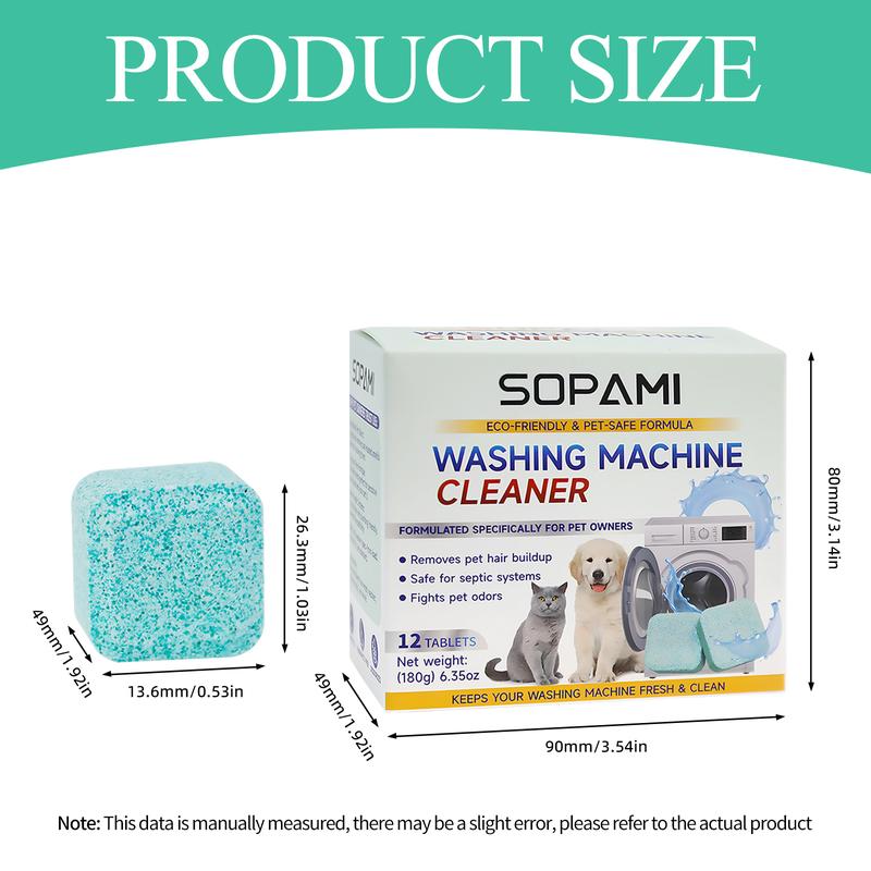 SOPAMI Washing Machine Cleaner Tablets 12 Pack | Pet-Safe & Eco-Friendly – Deep Clean Grime, Odour & Pet Smells – Freshen Your Machine