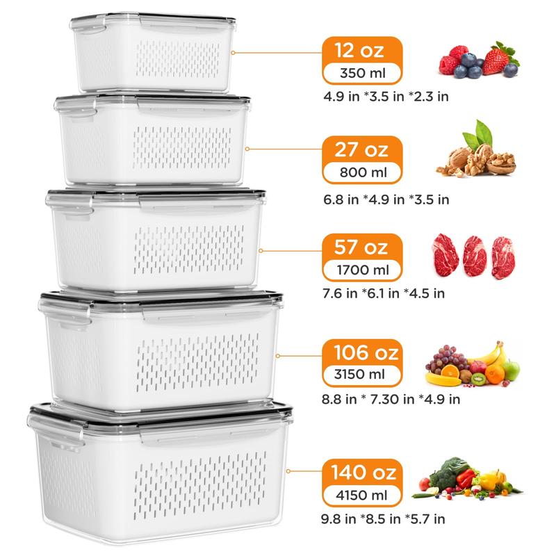 5-Pack Fridge Storage Containers | Stackable with Removable Colander – BPA-Free Produce Keepers for Fruit, Veggies, Salad & Berries