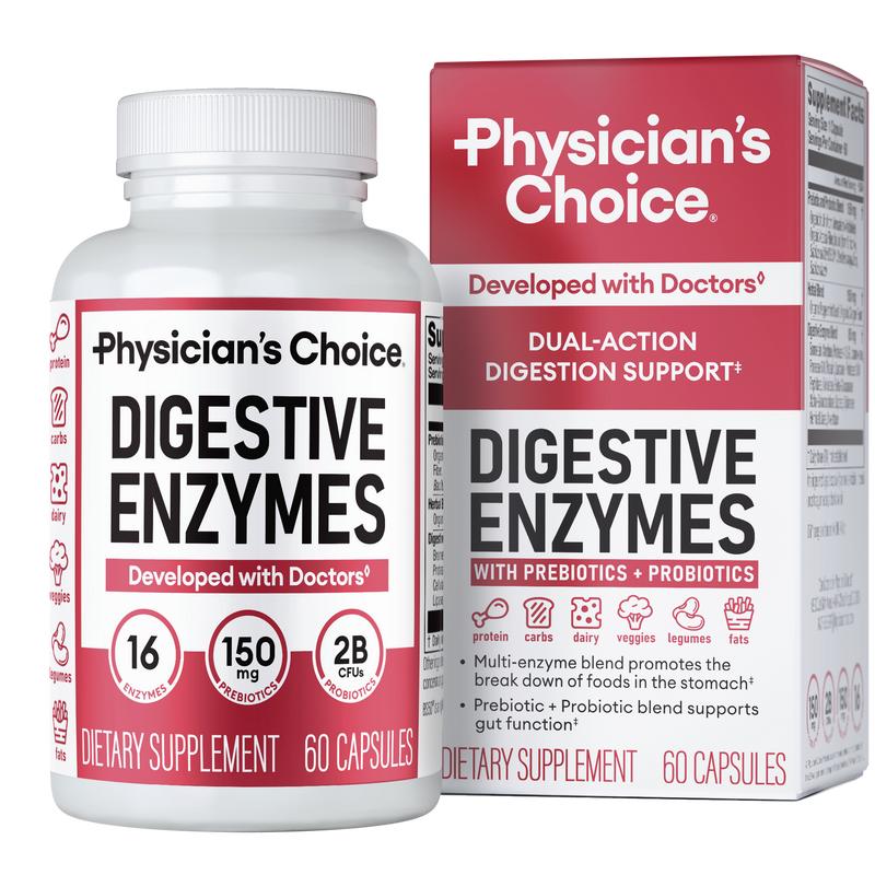 Physician‘s Choice Digestive Enzymes + Probiotics | Bloating Relief & Gut Health Support – One Capsule with Meals