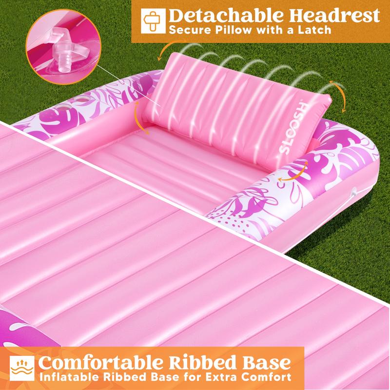 Sloosh Extra Large Inflatable Tanning Pool Float | 4-in-1 Lounge with Cup Holder & Pillow – Perfect for Pool, Beach & Backyard Parties