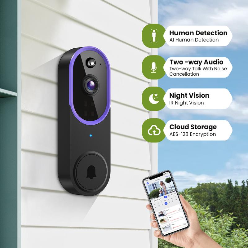 Wireless 1080P Video Doorbell Camera with AI Detection