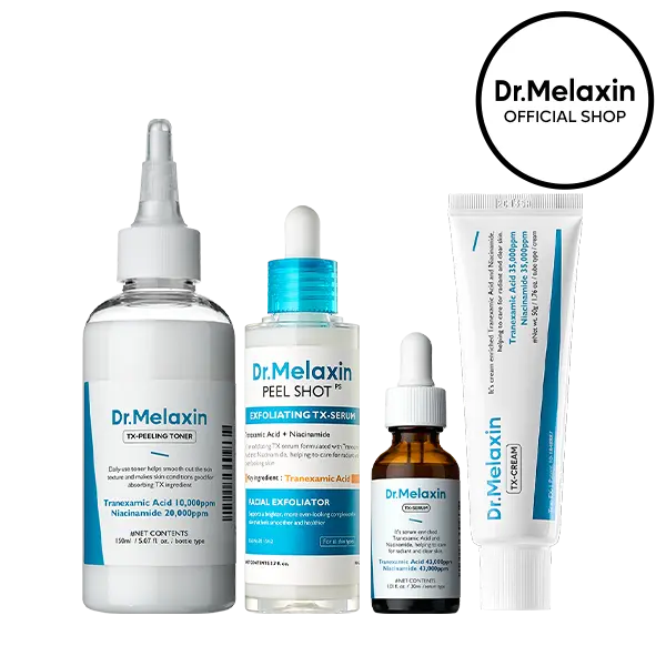 [Dr.Melaxin Official] TX Brightening Routine | TX Peel Shot Serum, TX Peeling Toner, TX Dark Spot Ampoule & TX Cream 4-Piece Set