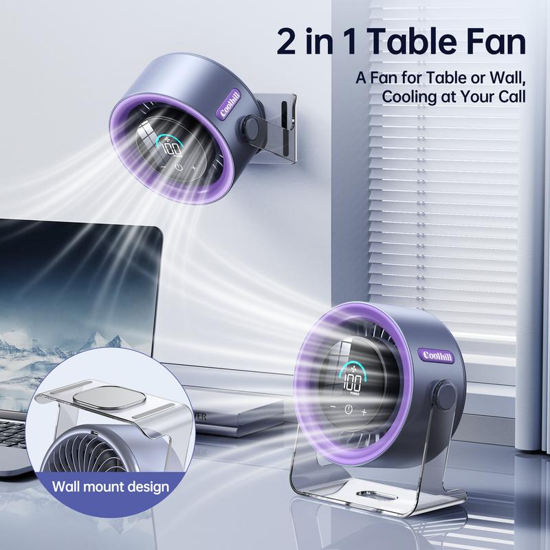 Coolhill Turbo Desk Fan | 100-Speed Digital Display – Rechargeable, Low Noise & Portable for Office, Bedroom & Travel