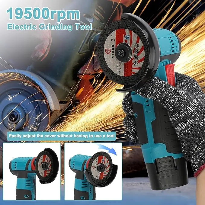 12V Cordless Mini Brushless Angle Grinder Kit (with 2x Batteries)