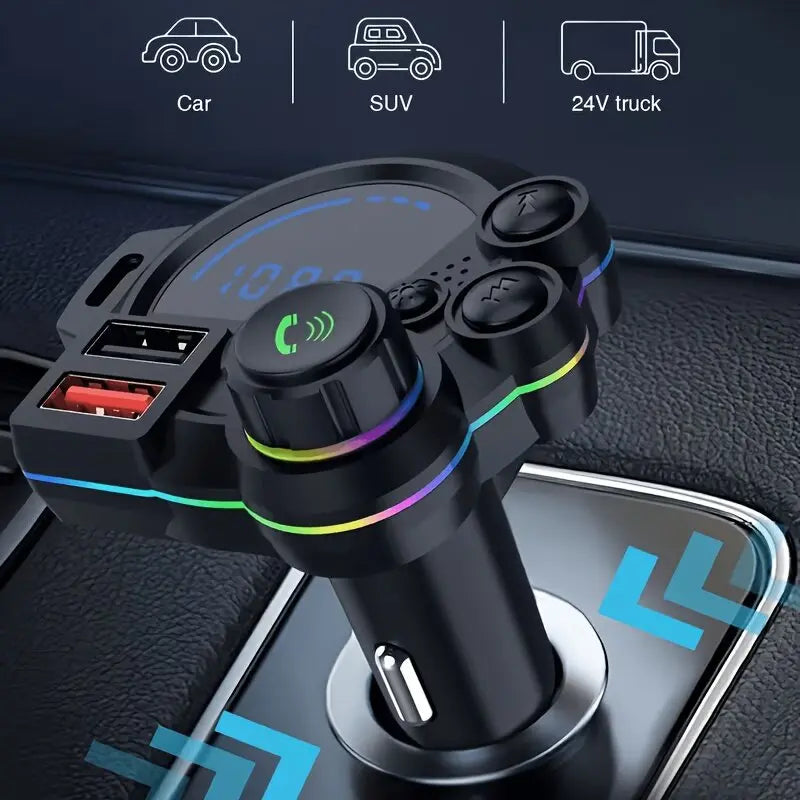 30W Car Charger & Bluetooth FM Transmitter | PD Fast Charge, Dual USB & Bass Boost – Road Trip Essential for 12V-24V Vehicles