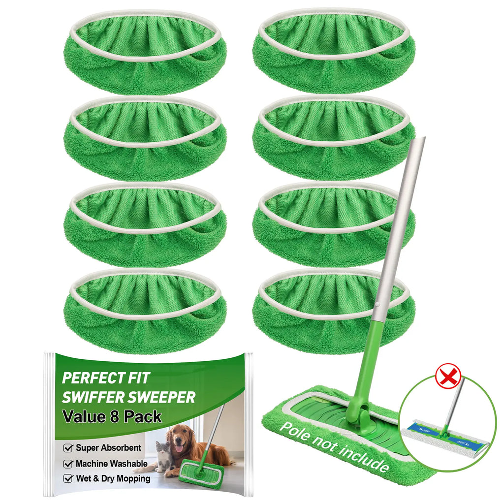 8-Pack Microfiber Mop Pads Compatible with Swiffer Sweeper – Reusable Wet & Dry Flat Mop Refills – Washable, for All Floor Types