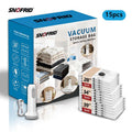 Snofrid Cordless Travel Vacuum Bags 15-Pack | USB Rechargeable Pump Included – Waterproof, Reusable & Space-Saving for Suitcases