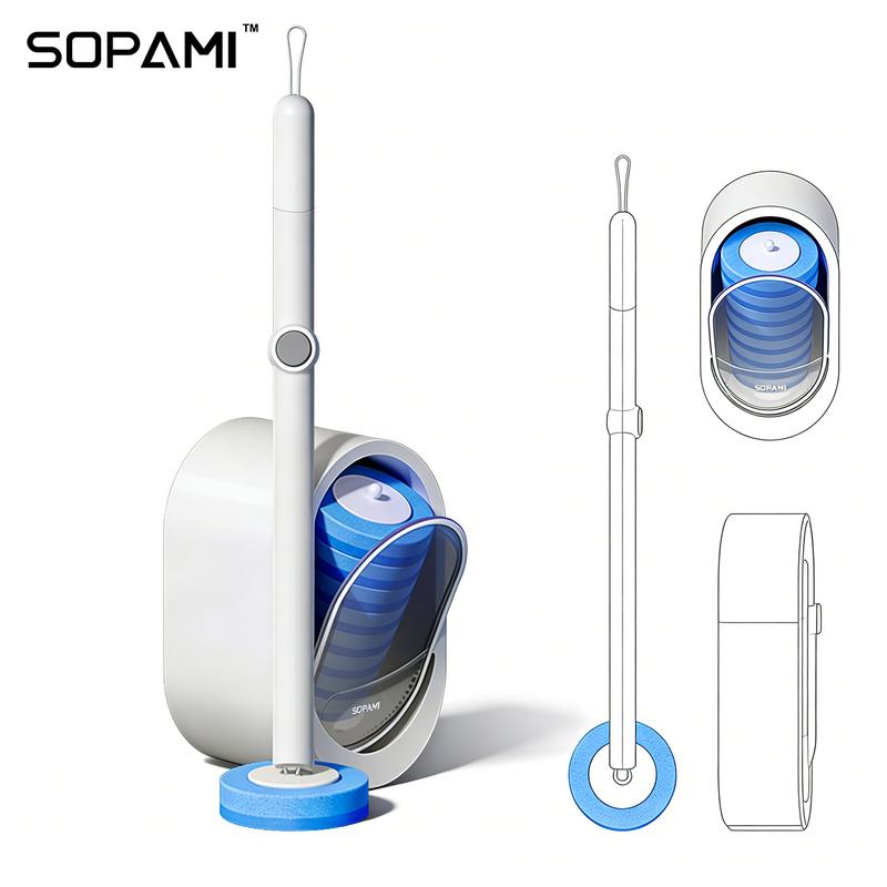 SOPAMI Disposable Toilet Brush Kit | No-Touch Cleaning with 32 Refill Heads – Rotating Head for Under-Rim & Corners, Perfect for Home & Caravan