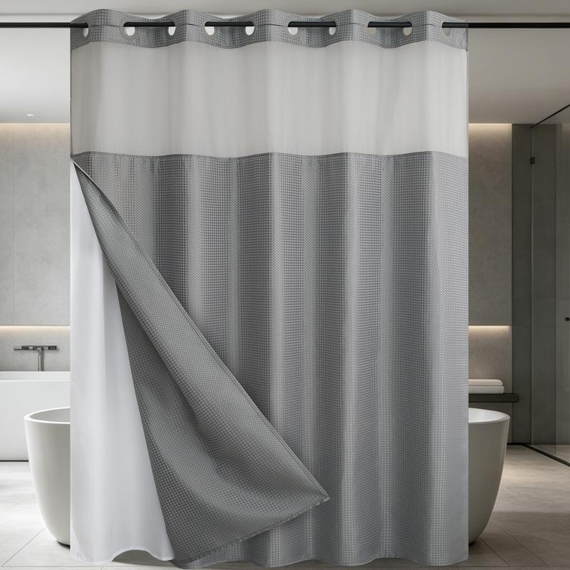 No-Drill Double Layer Shower Curtain | Waterproof & Washable with Snap-In Liner – 72 x 75 Inch for Standard Bathrooms