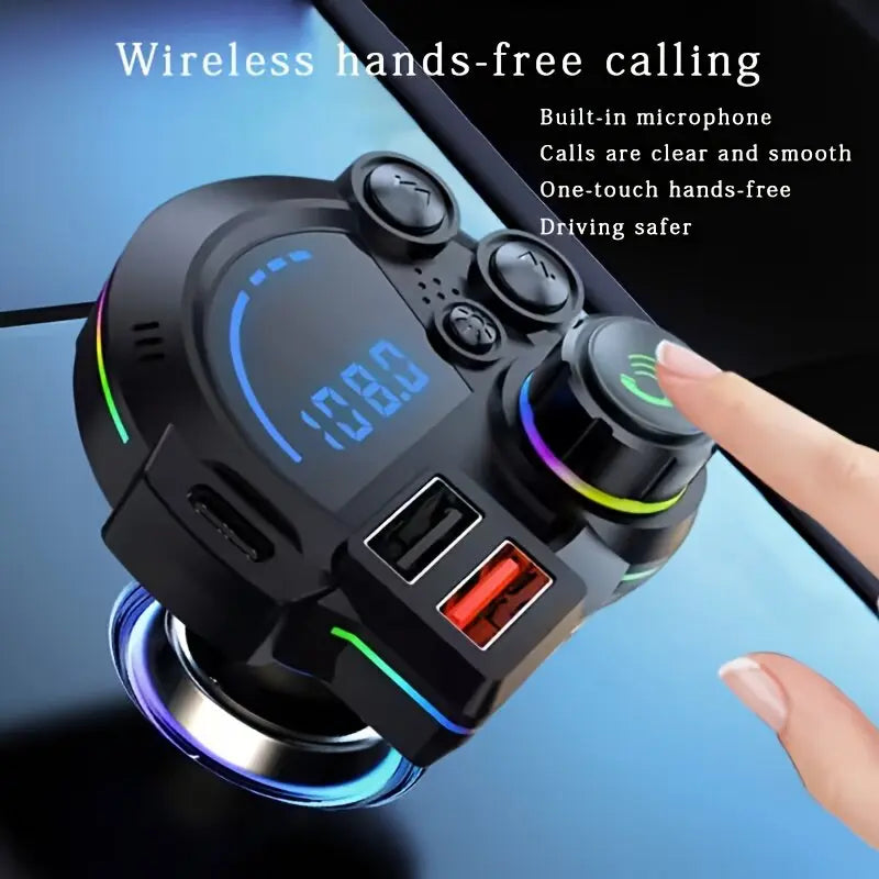 30W Car Charger & Bluetooth FM Transmitter | PD Fast Charge, Dual USB & Bass Boost – Road Trip Essential for 12V-24V Vehicles