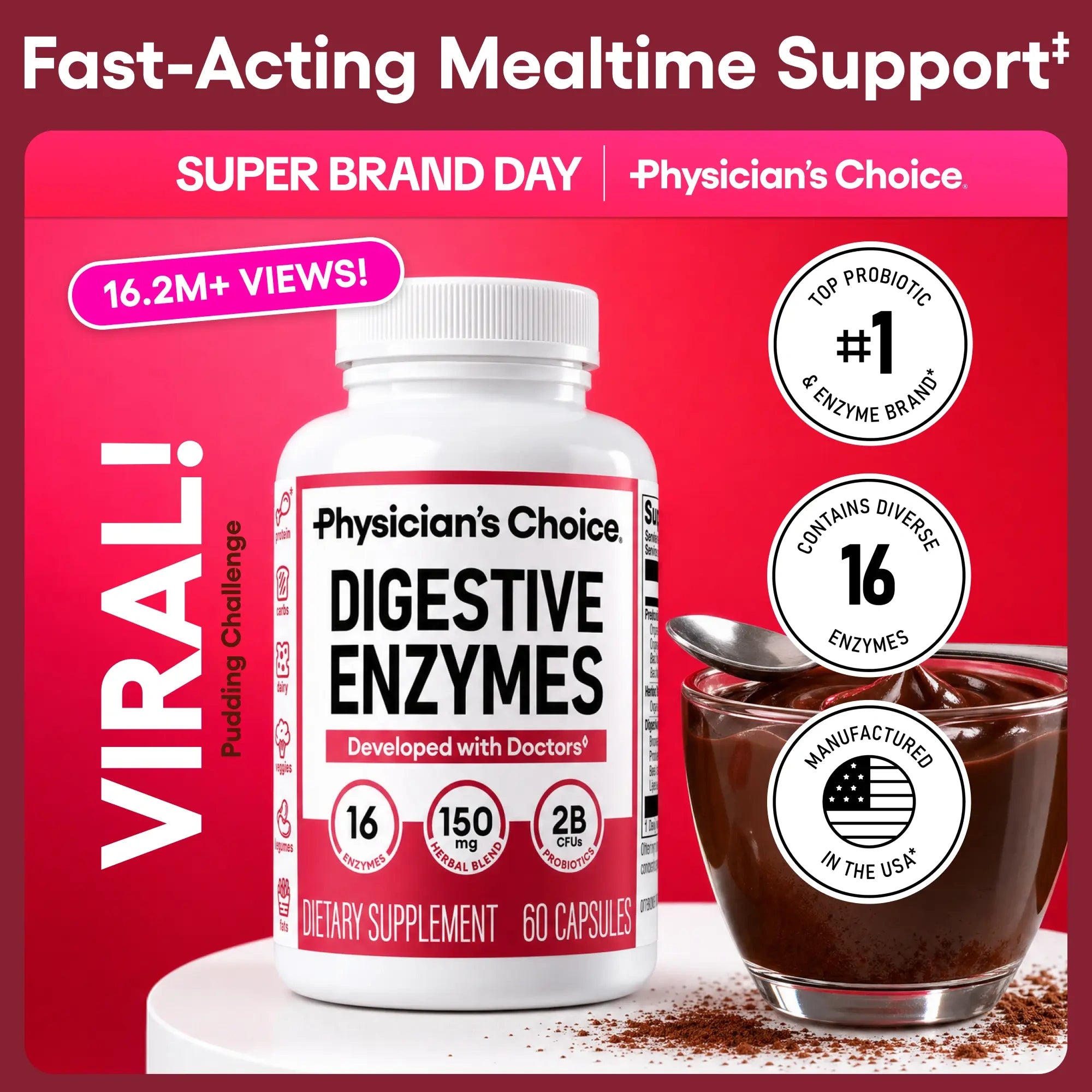 Physician‘s Choice Digestive Enzymes + Probiotics | Bloating Relief & Gut Health Support – One Capsule with Meals