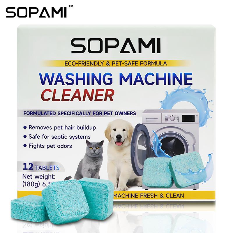 SOPAMI Washing Machine Cleaner Tablets 12 Pack | Pet-Safe & Eco-Friendly – Deep Clean Grime, Odour & Pet Smells – Freshen Your Machine