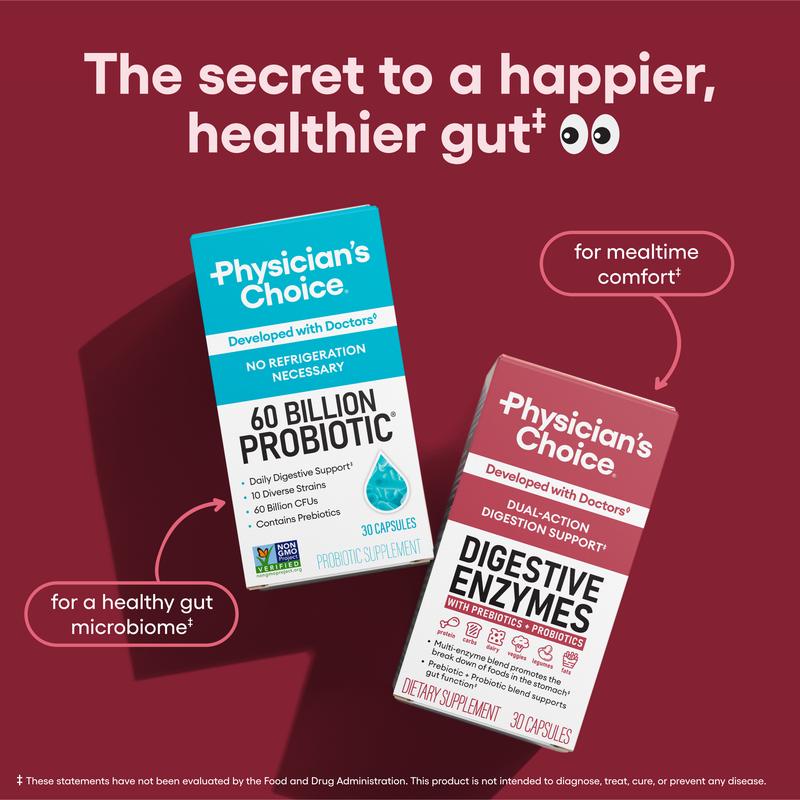 Physician‘s Choice Digestive Enzymes + Probiotics | Bloating Relief & Gut Health Support – One Capsule with Meals