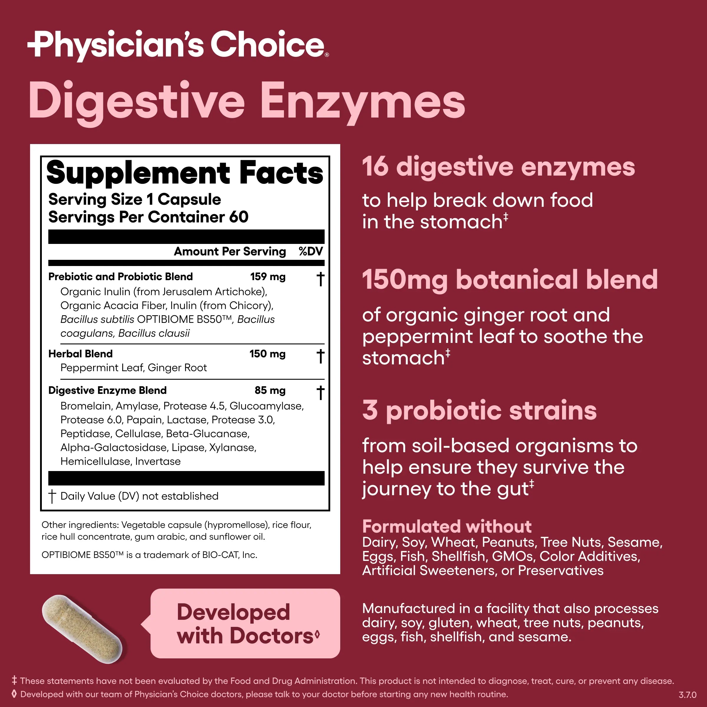Physician‘s Choice Digestive Enzymes + Probiotics | Bloating Relief & Gut Health Support – One Capsule with Meals