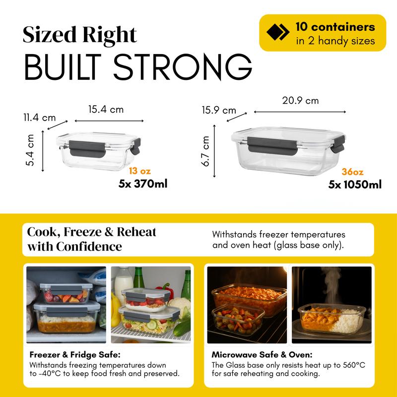 Straame 10-Piece Glass Food Storage Set (Oven, Microwave & Dishwasher Safe)