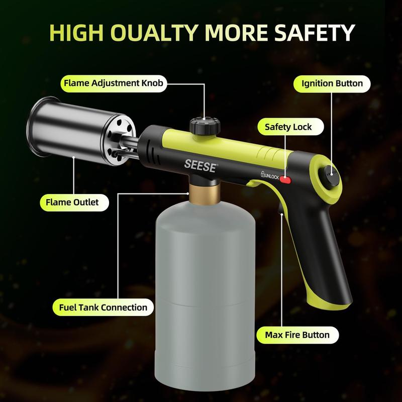 SEESE Propane Torch | Adjustable Flame with Safety Lock – Searing Steak, Lighting BBQs, Charcoal & Fireplaces