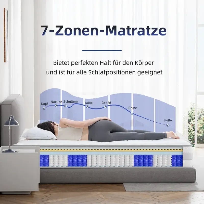 CHICASA Ergonomische 7-Zonen Matratze (25cm Höhe | 10 Schichten für perfekten Schlaf)