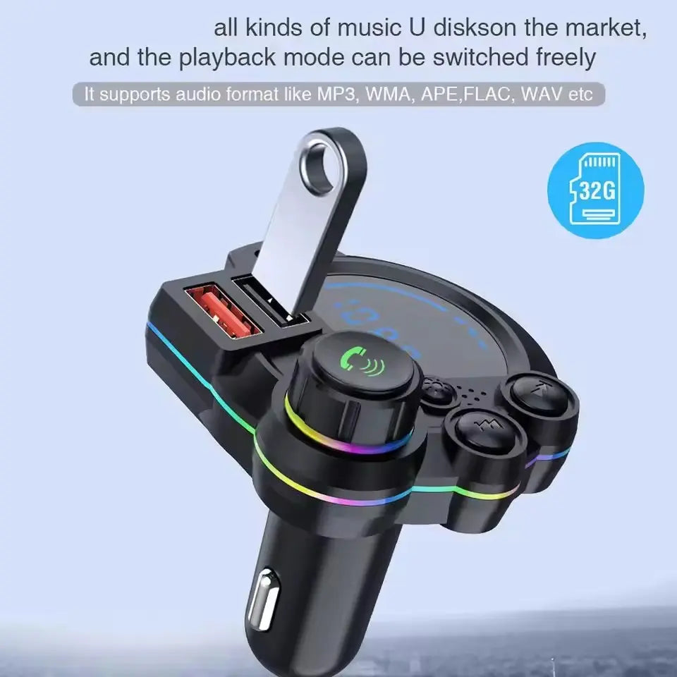 30W Car Charger & Bluetooth FM Transmitter | PD Fast Charge, Dual USB & Bass Boost – Road Trip Essential for 12V-24V Vehicles