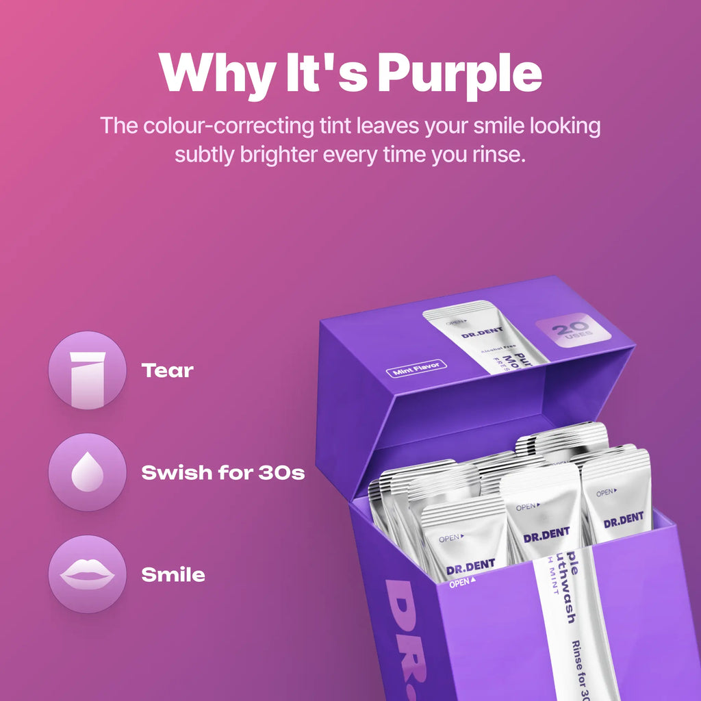 DR.DENT Purple Mouthwash Sachets | Alcohol-Free, Peroxide-Free – Fresh Mint for Travel & Daily Use