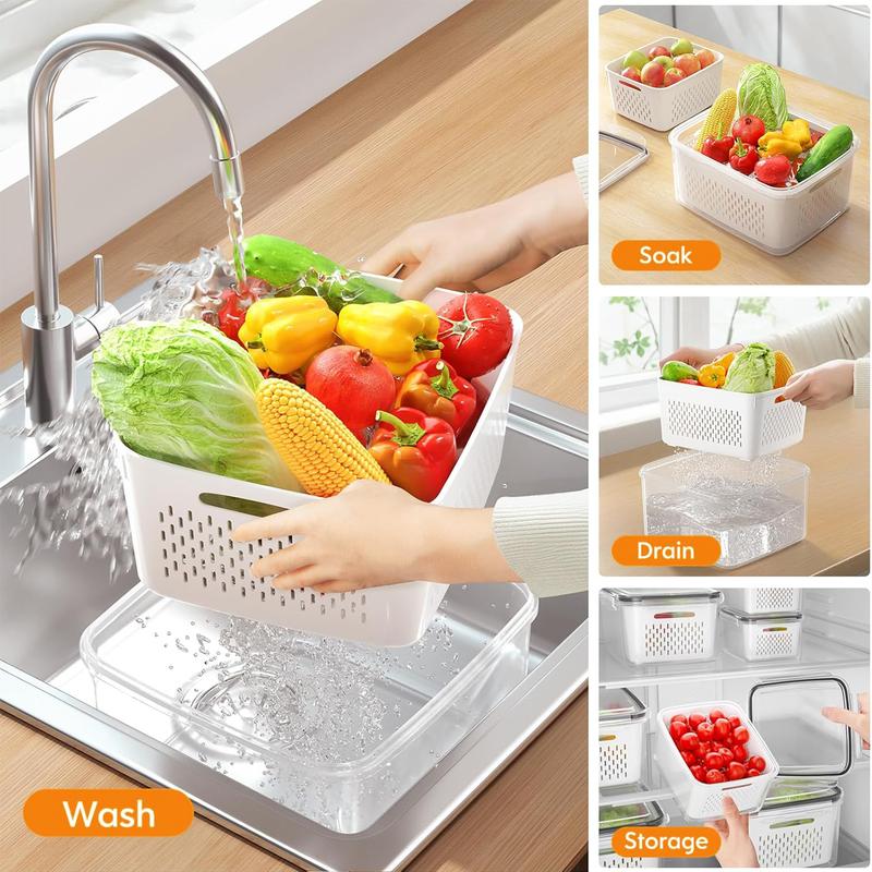 5-Pack Fridge Storage Containers | Stackable with Removable Colander – BPA-Free Produce Keepers for Fruit, Veggies, Salad & Berries