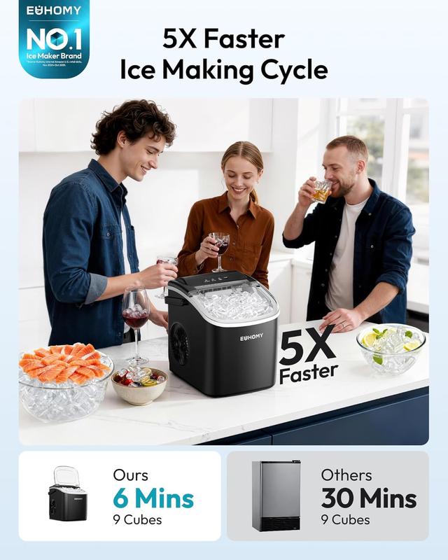Euhomy Compact Bullet Ice Maker | Generates Fresh Ice in Just 6 Minutes