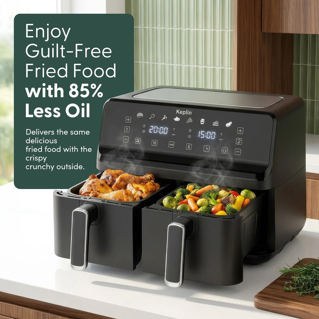 Keplin 9L Dual Basket Air Fryer | 6-in-1 Smart Energy Saving Oven Alternative