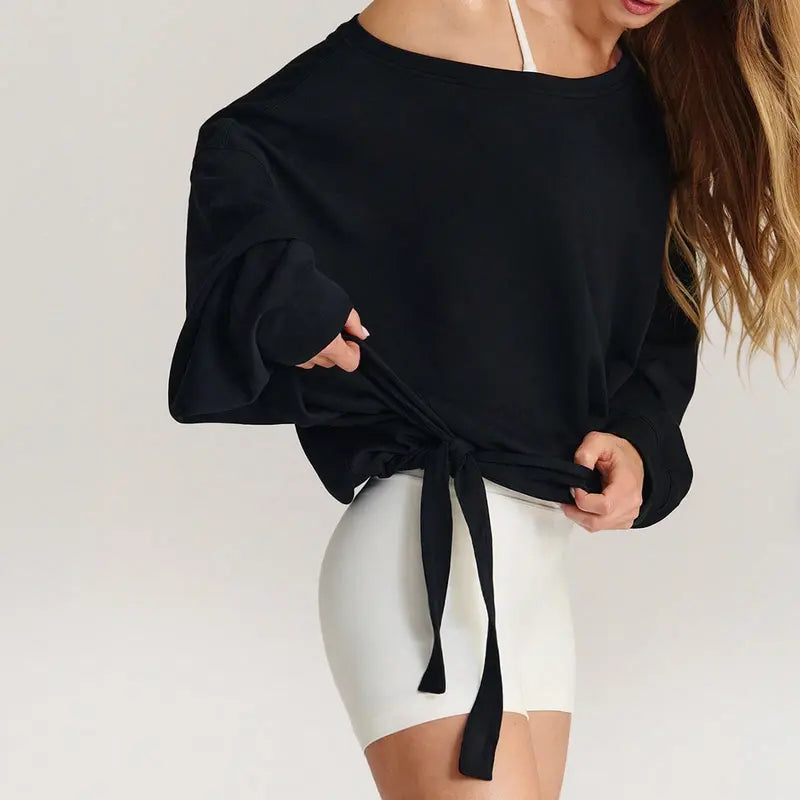 GLOWMODE™ One-Shoulder Silky Smooth Sweatshirt with Drawstring