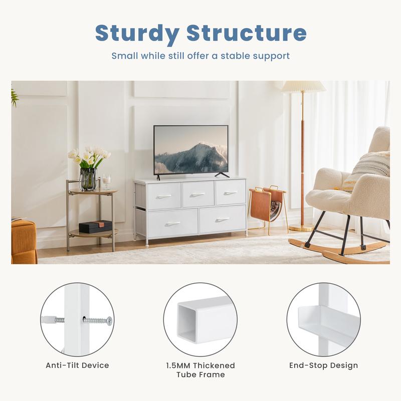 Sleek 5-Drawer Storage Tower (Space-Saving Fabric Chest for Clothes & Closets)