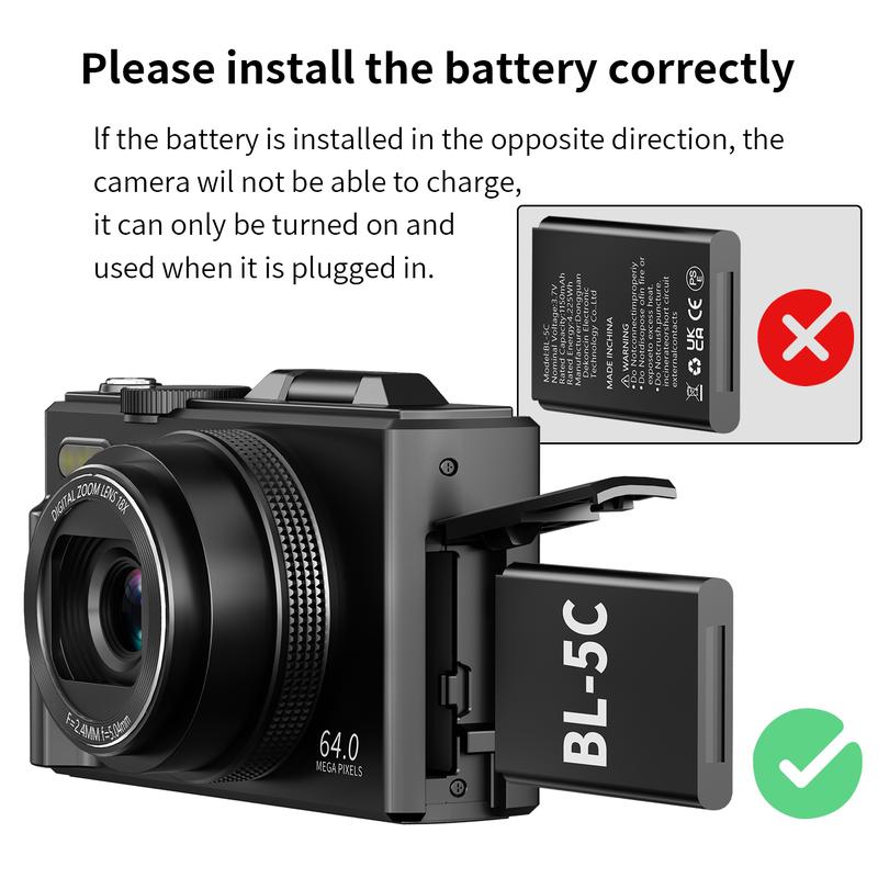 4K Digital Camera for Photography | 64MP with 180° Flip Screen, 18X Zoom & 32GB Card – 2 Batteries Included, Ready to Shoot