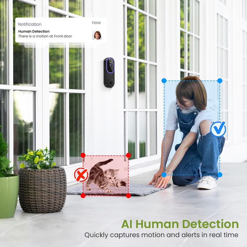 Wireless 1080P Video Doorbell Camera with AI Detection