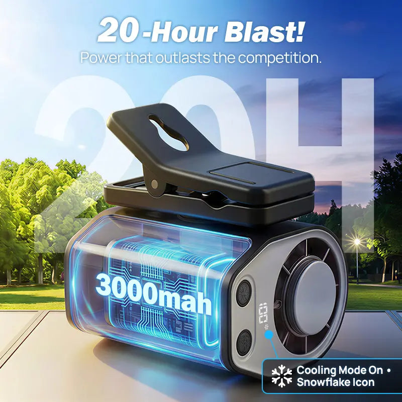 Joytutus Semiconductor Clip-On Fan | 100-Speed Turbo Cooling with 20Hr Battery – 360° Rotating, LED Display, Perfect for Cars, Prams & Desks