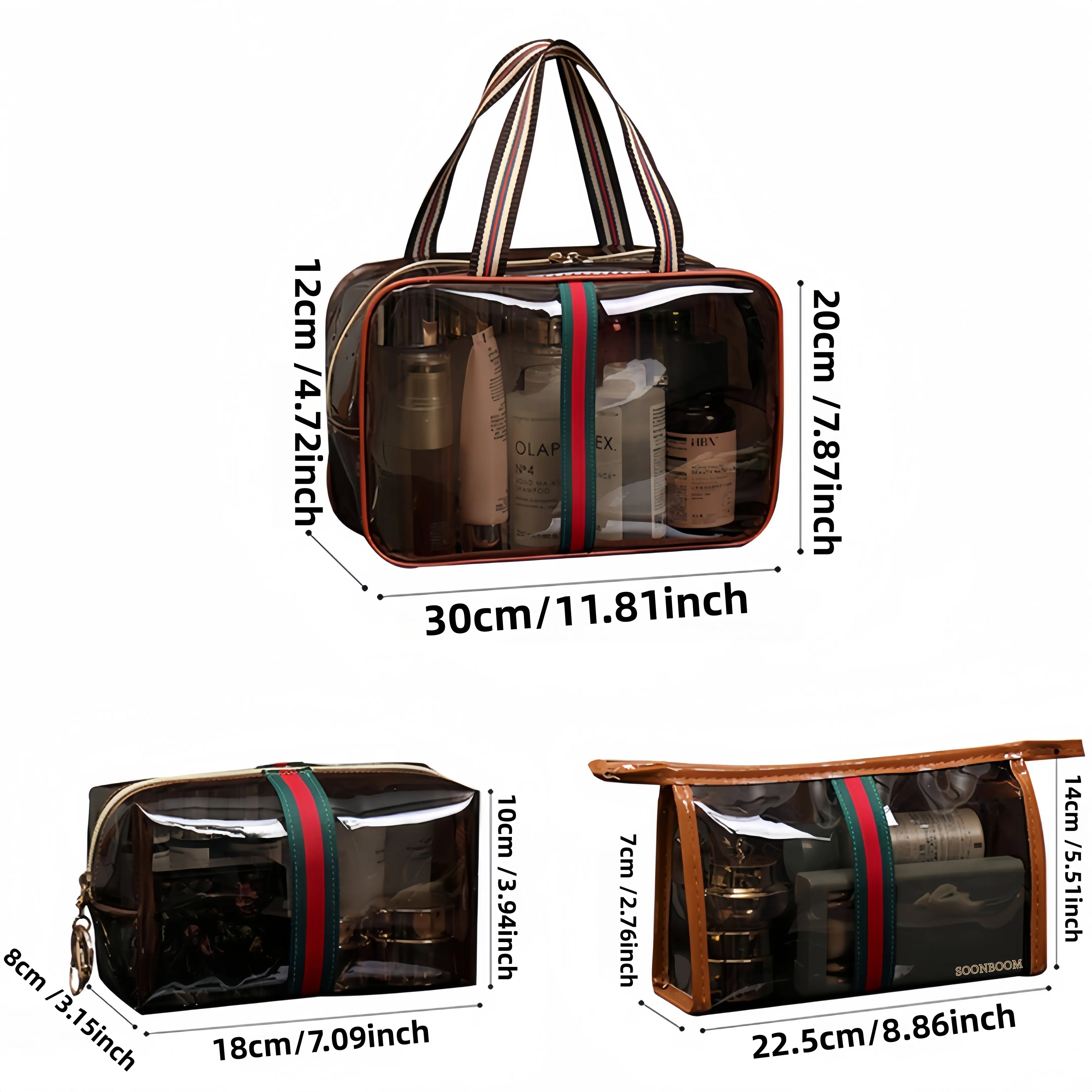 3-Pack Retro Vanity Makeup Bag Set | Large-Capacity, Waterproof & Transparent – Travel Storage for Toiletries, Skincare & Cosmetics