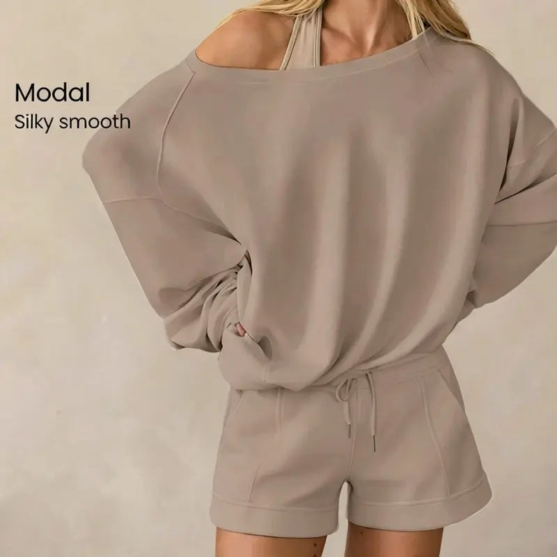 GLOWMODE™ One-Shoulder Silky Smooth Sweatshirt with Drawstring