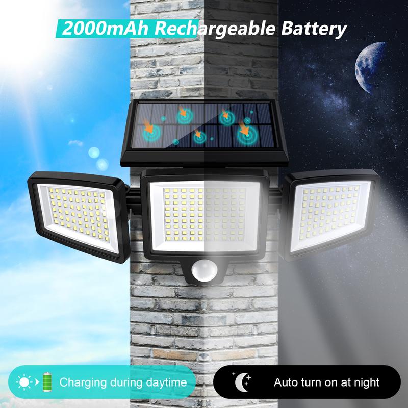 Tuffenough Solar Outdoor Security Light | 2500LM 210LED 3-Head Adjustable – IP65 Waterproof, 3 Modes, Ideal for Yard, Driveway, Shed & Farm