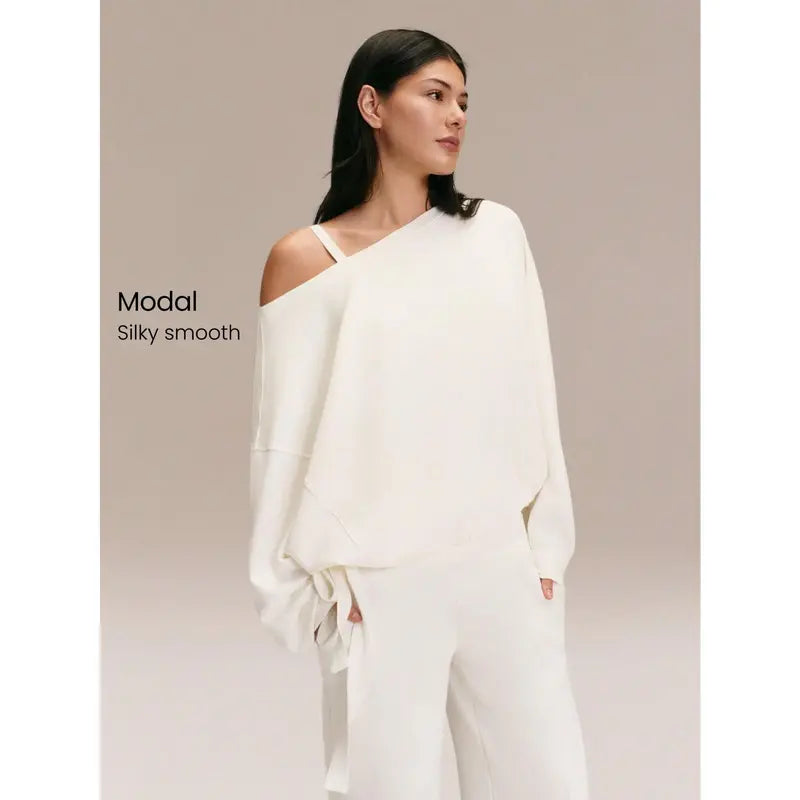 GLOWMODE™ One-Shoulder Silky Smooth Sweatshirt with Drawstring