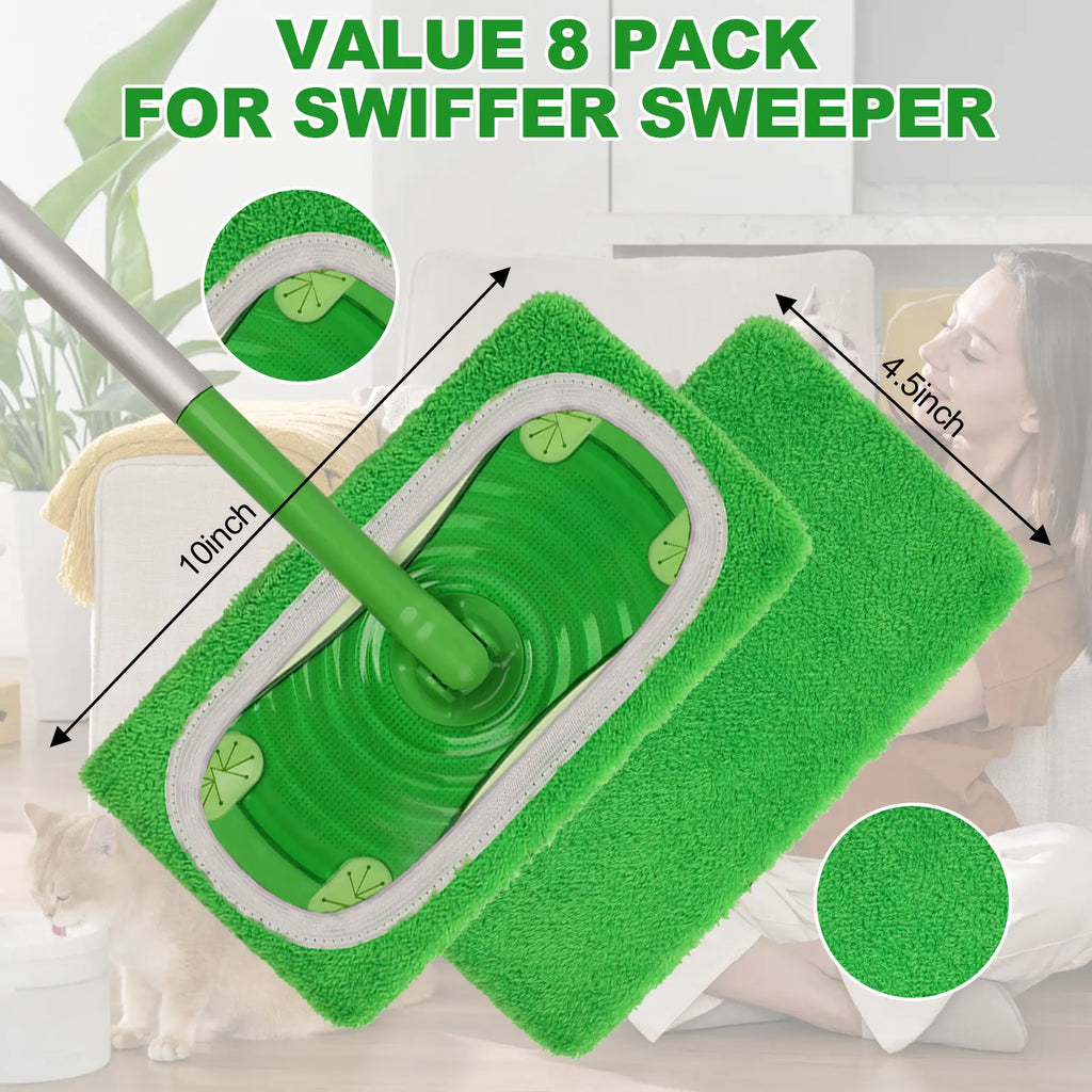 8-Pack Microfiber Mop Pads Compatible with Swiffer Sweeper – Reusable Wet & Dry Flat Mop Refills – Washable, for All Floor Types