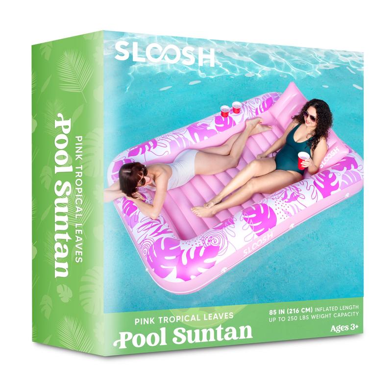 Sloosh Extra Large Inflatable Tanning Pool Float | 4-in-1 Lounge with Cup Holder & Pillow – Perfect for Pool, Beach & Backyard Parties