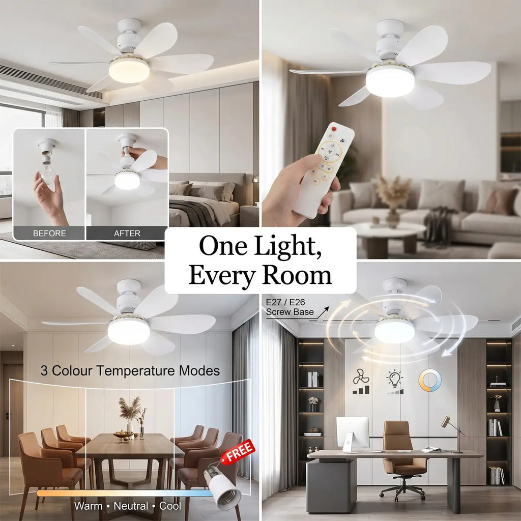 Modern 2-in-1 LED Ceiling Fan Light | Screw-In Smart Cooling Fan for Modern Homes