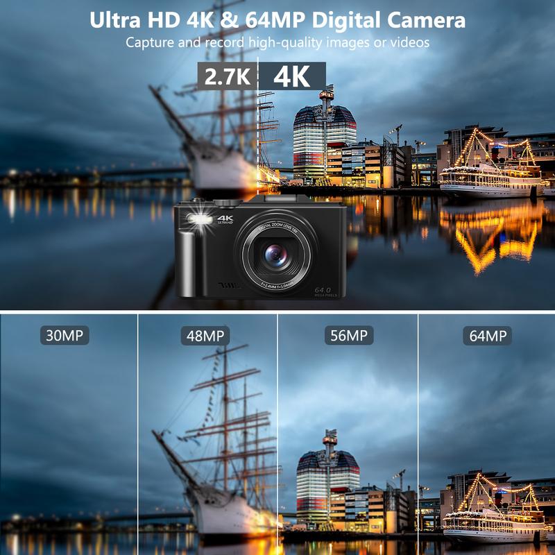4K Digital Camera for Photography | 64MP with 180° Flip Screen, 18X Zoom & 32GB Card – 2 Batteries Included, Ready to Shoot