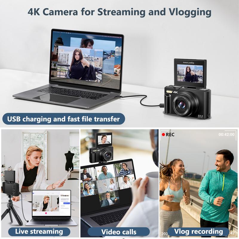 4K Digital Camera for Photography | 64MP with 180° Flip Screen, 18X Zoom & 32GB Card – 2 Batteries Included, Ready to Shoot