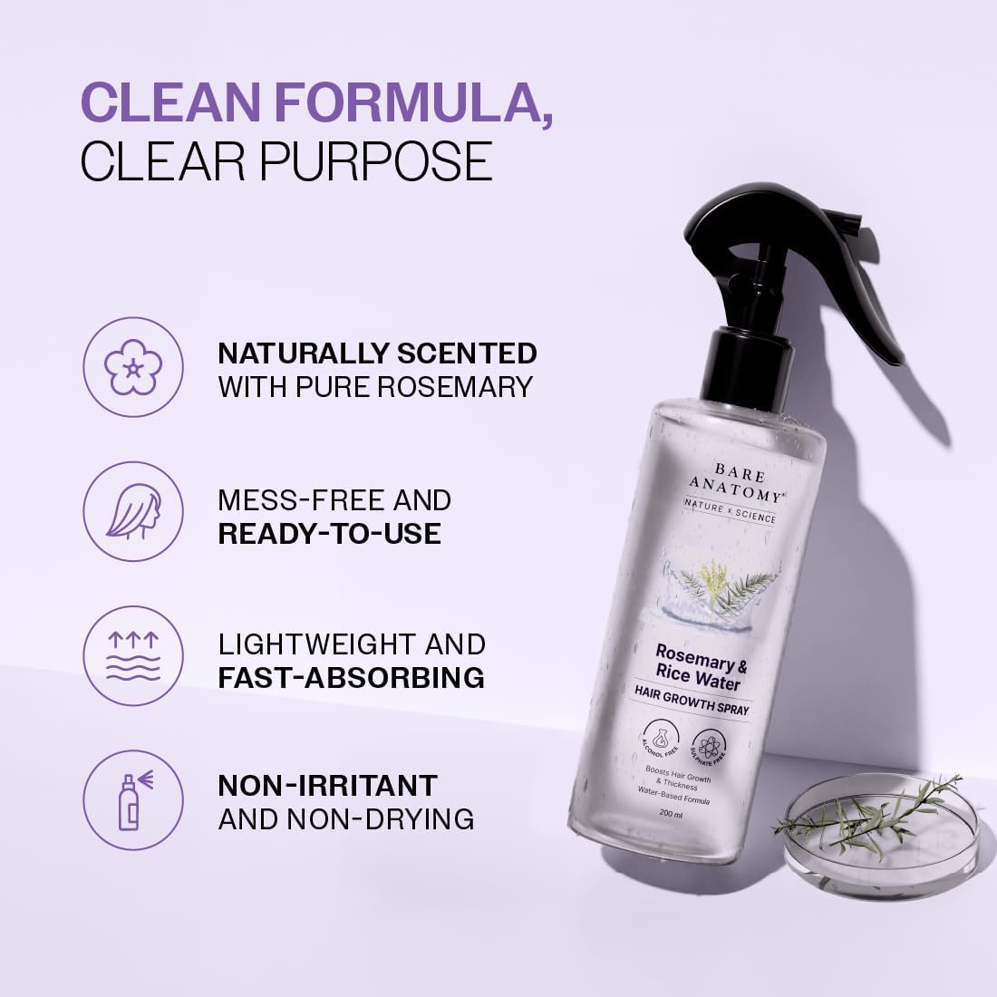 Bare Anatomy Rosemary & Rice Water Mist (Fast-Absorbing & Non-Greasy)