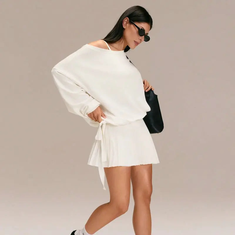 GLOWMODE™ One-Shoulder Silky Smooth Sweatshirt with Drawstring