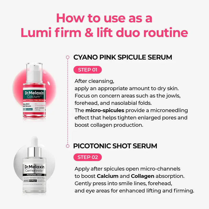 [Dr.Melaxin Official] Lumi firm & lift Duo  | plumping skin & strengthen skin density | Cyano Pink Spicule Serum + Picotonic Shot Ampoule