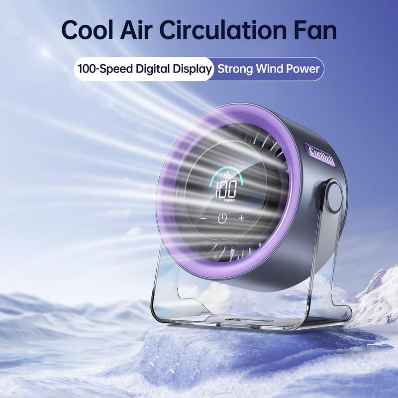 Coolhill Turbo Desk Fan | 100-Speed Digital Display – Rechargeable, Low Noise & Portable for Office, Bedroom & Travel