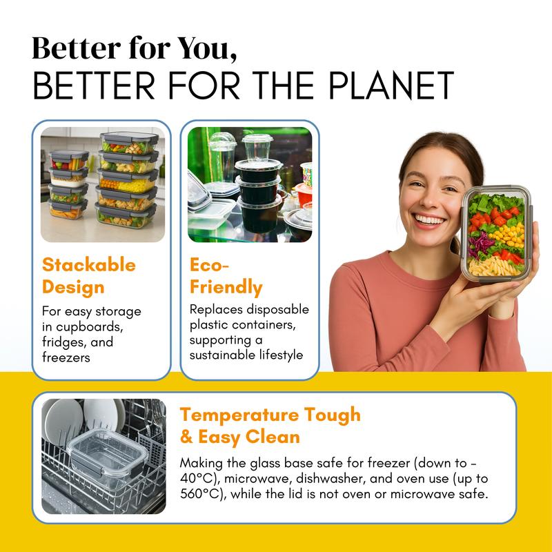 Straame 10-Piece Glass Food Storage Set (Oven, Microwave & Dishwasher Safe)