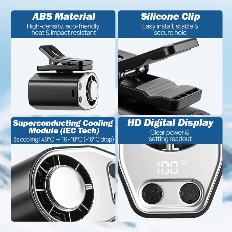 Joytutus Semiconductor Clip-On Fan | 100-Speed Turbo Cooling with 20Hr Battery – 360° Rotating, LED Display, Perfect for Cars, Prams & Desks